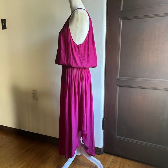 RAMY BROOK | Audrey High Neck Smocked Waist Midi Dress Magenta Pink | Size Large - Picture 6 of 8